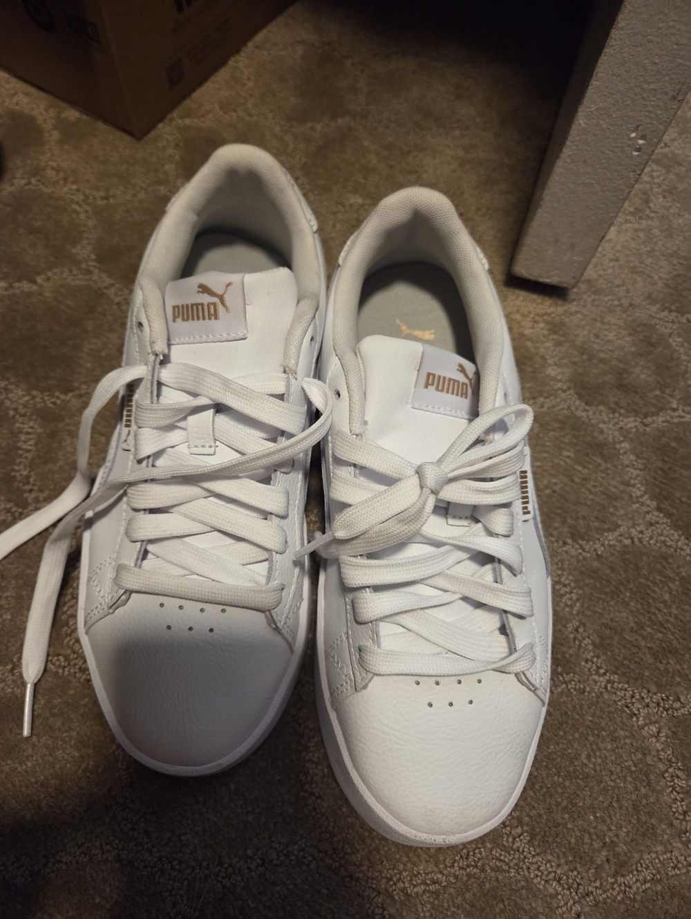 Puma White Sneakers with Gold Logo Accents. Worn 2x.